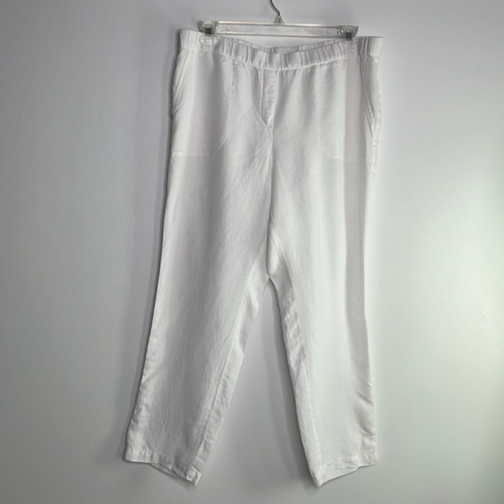 J Jill pure Jill white linen roll tan cuff pants, size large